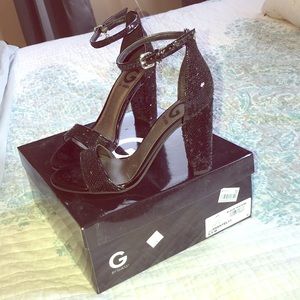 G by Guess black sequin chunky heel